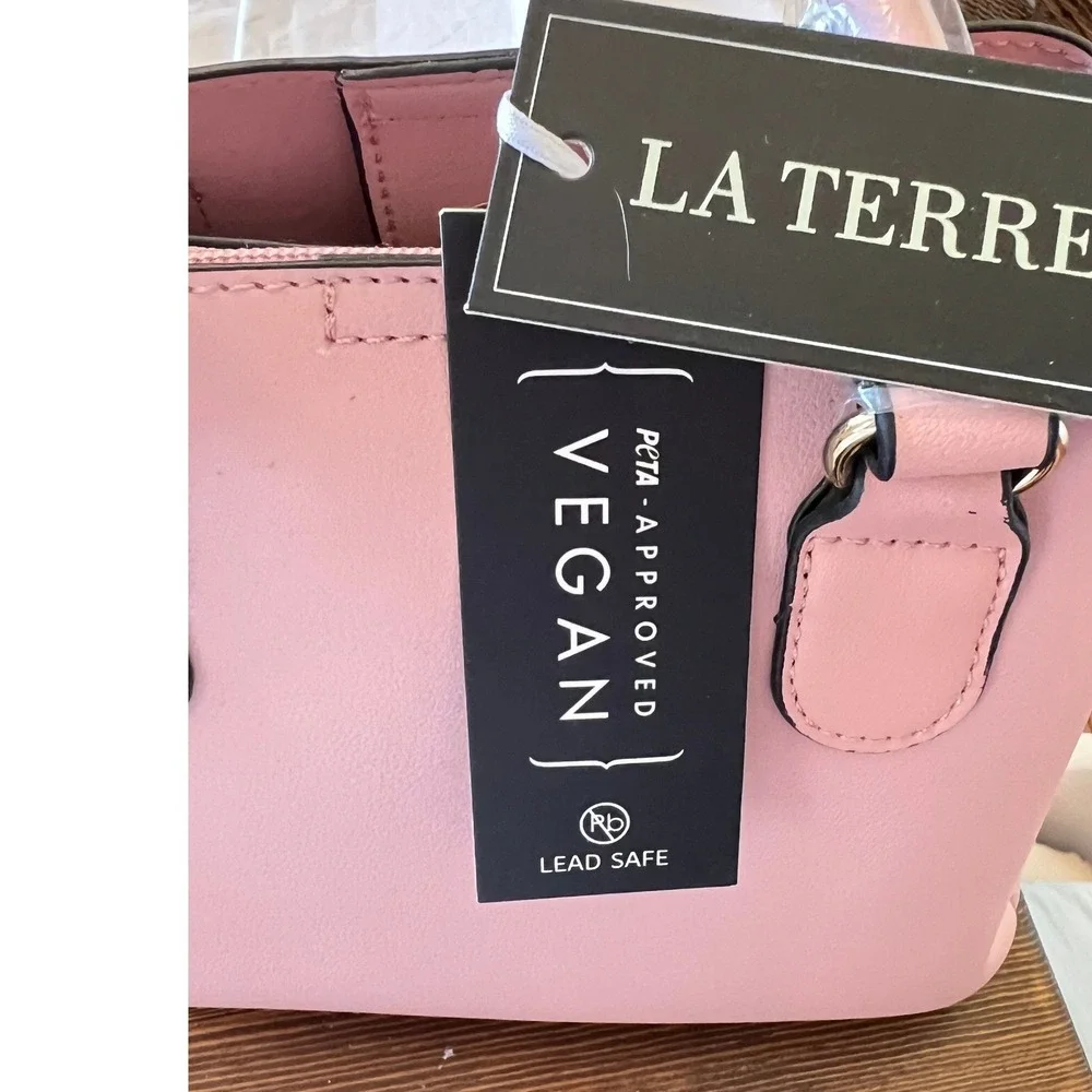 La Terre Satchel Crossbody Bag Womens Small Pink New Vegan Leather Gold Hardware